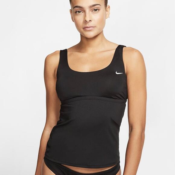 Nike NWOT Women's Essential Scoop Neck Tankini Swimsuit Top Black Size S - Picture 1 of 10